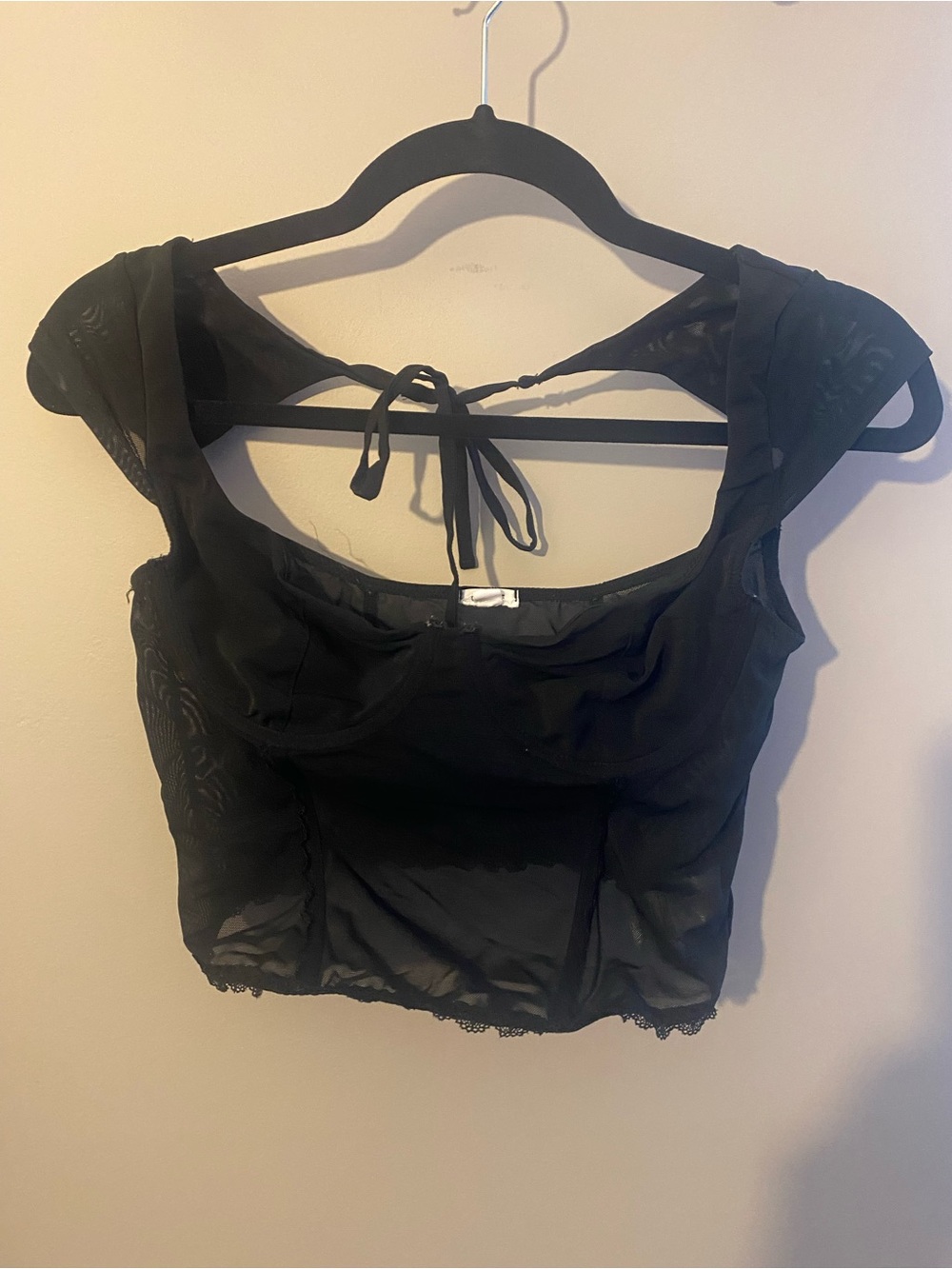 Garage Black Sheer Tie-Back Mesh Crop Top